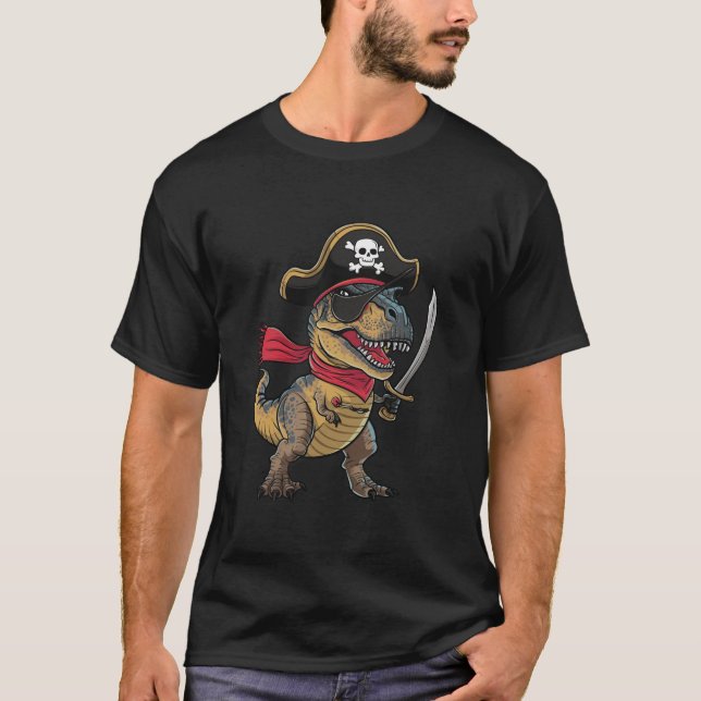 Sjörövar Dinosaurie T-Rex Rollig Halloween Kostym T Shirt (Framsida)