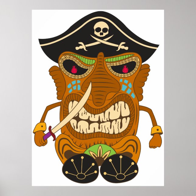Sjörövar Kapten, Trä Tiki Staty, Rolig Poster (Framsidan)