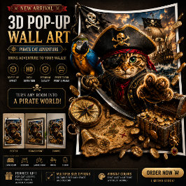 Sjörövar Katt Äventyr 3D Utstoppnings Vägkonst Aff Poster