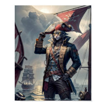 Sjörövar katt kapten på ett sjunkande galeon -