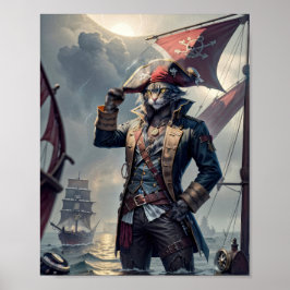 Sjörövar katt kapten på ett sjunkande galeon -  poster