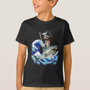 Sjörövar Katt Ridning Haj Surfande Japansk Våg Kat T Shirt
