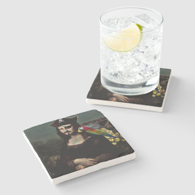 Sjörövar Mona Lisa med ögonlapp Stenunderlägg (Sidan)