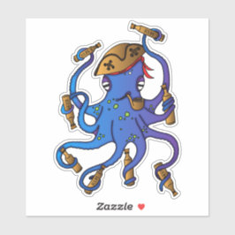 Sjörövarberusad bläckfisk och romflaskor nautiska klistermärken