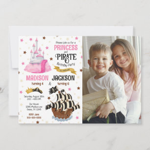 Sjörövare och prinsessa Foto Syskon Födelsedagsfir Inbjudningar