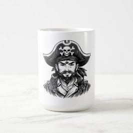 Sjörövarhuvud med hatt sjöman och ögonlapp och bjö kaffemugg