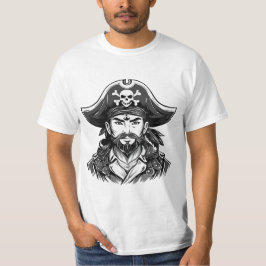 Sjörövarhuvud med hatt sjöman och ögonlapp och bjö t shirt