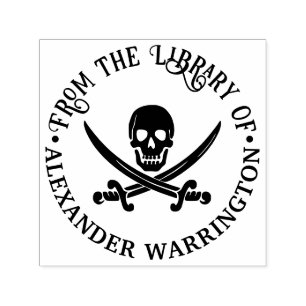 Sjörövarskalle korsade svärd Goth bibliotek bok Självfärgande Stämpel