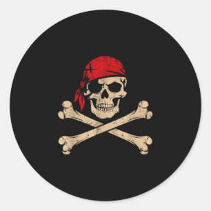 Sjörövarskalle med röd bandana skelett halloween runt klistermärke
