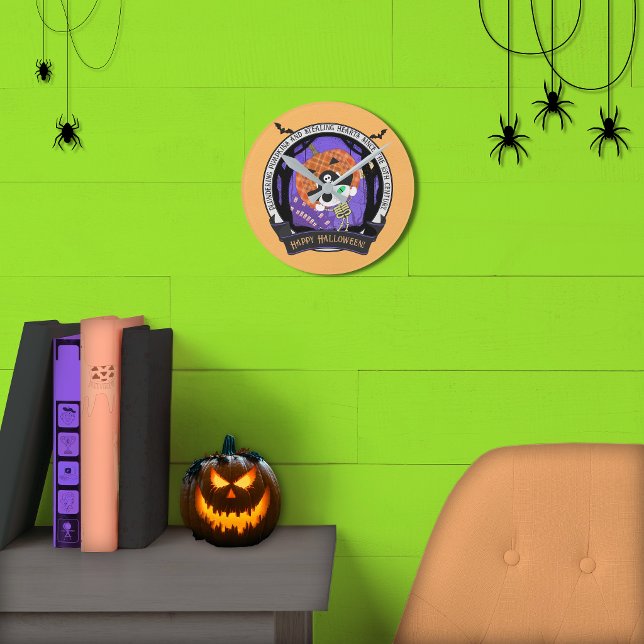 Sjörövarskelett katt Vägg  Rund Klocka (Pirate skeleton cat Wall Round Clock)
