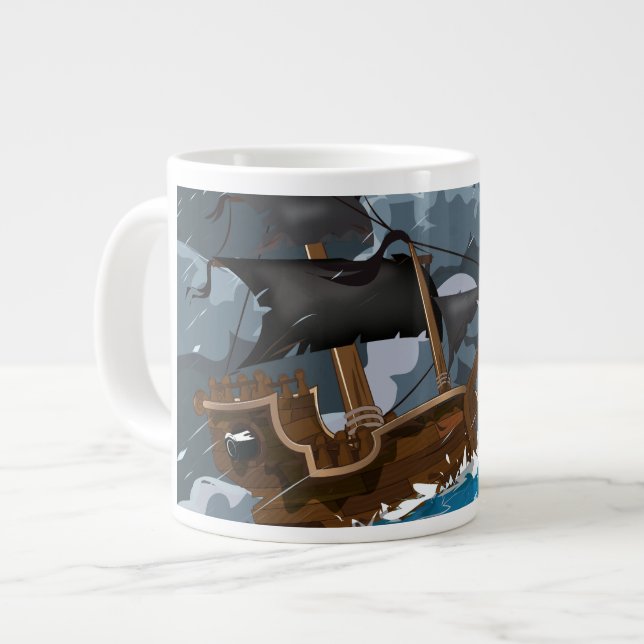 Sjörövarskepp i storm jumbo mugg (Framsida vänster)