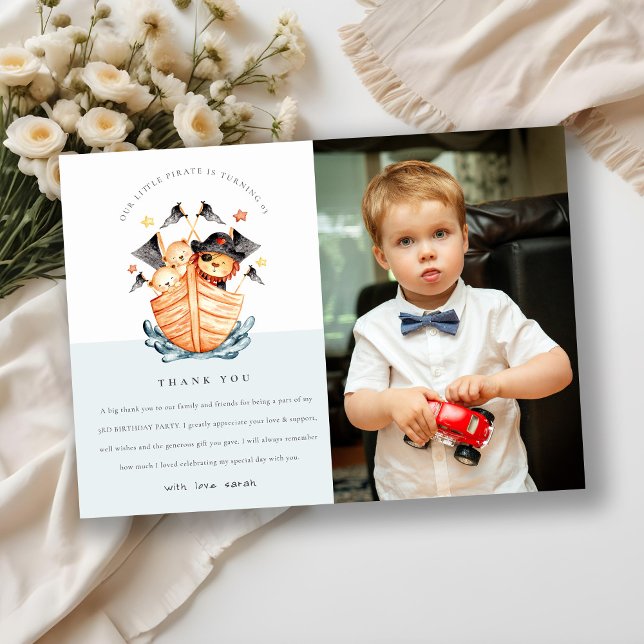 Sjörövarskepp Lejon Unge Barn Foto Födelsedag Tack Kort (Skapare uppladdad)