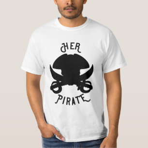 Sjörövarsvart dödskalle och svärd vit t shirt