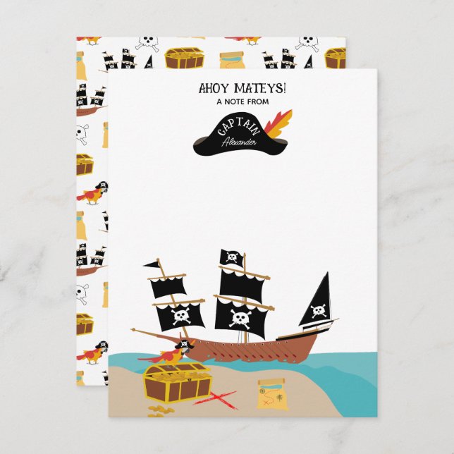 Sjörövartema Personlig skrivmaterial för barn Anteckningskort (Fram/baksida)