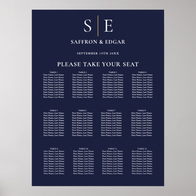 Sjösättningsschema för marint blå och Guld monogra Poster (Framsidan)