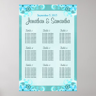 Sjösättningsscheman för Aqua Blue Blommigt Bröllop Poster