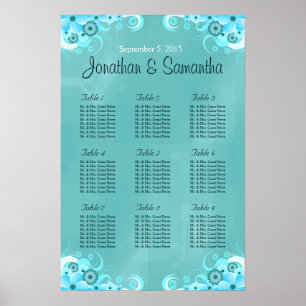 Sjösättningsscheman för Aqua Blue Teal Blommigt Br Poster