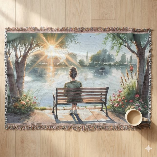 Sjöscen med solnedgångsreflexer filt (Sunset Reflections Lake Scene Throw Blanket)