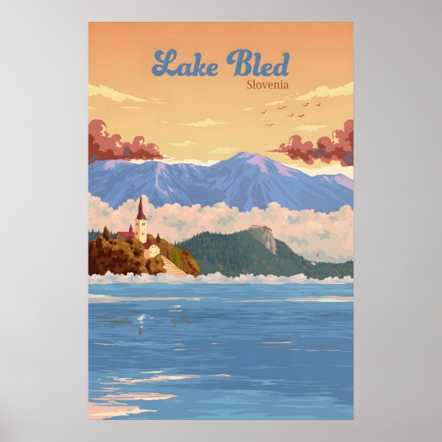 Sjösidan Bled Slovenien Resa Poster (Framsidan)