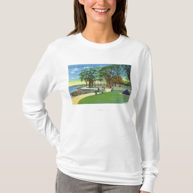 Sjösidan parkerar beskådar av seawallen går t shirt (Framsida)
