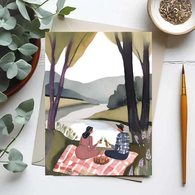 Sjösidans Picknick | Natur Aquarell Målning Vykort (Skapare uppladdad)