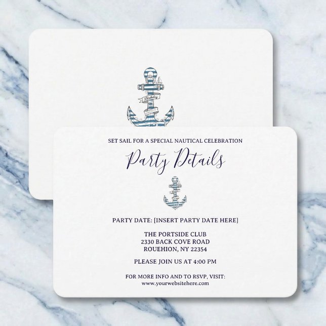 Sjösidig randig Ankar Födelsedagsfest Detaljer OSA Kort (Perfect for your seaside event.)