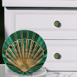 Sjöskal Art Deco -Malakit och Guld Knopp