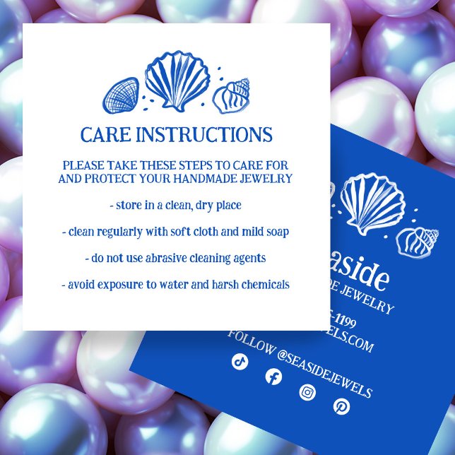 SJÖSKELL SJÖFARTSINSTRUKTIONER, handgjorda båtar Fyrkantigt Visitkort (SEASHELLS Jewelry CARE INSTRUCTIONS Handmade Craft Square Business Card
)