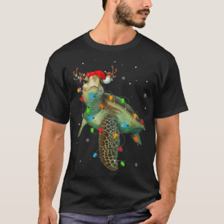 Sjösköldpadda julbelysning Rolig tomtehatt Glad ju T Shirt
