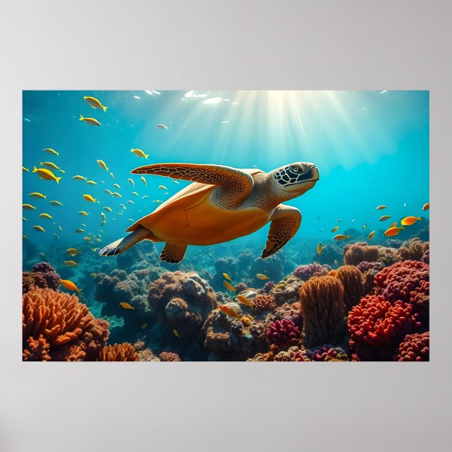 Sjösköldpaddor och många små undervattensfiskar poster (Framsidan)