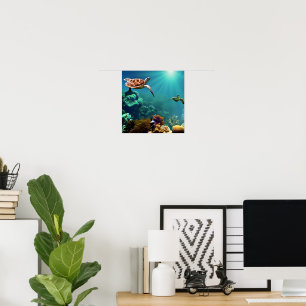 Sjösköldpaddor Swimming Undervatten Poster