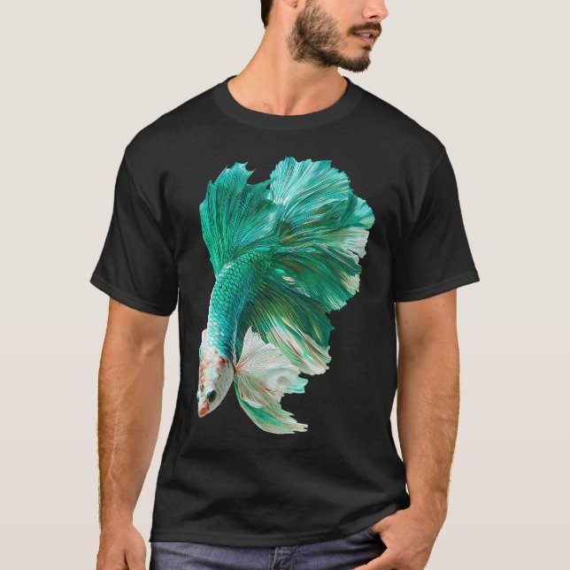 Sjöskum Grön Vit Betta Siamese Fighting Fish wi T Shirt (Framsida)