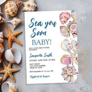 Sjösnäck Havet Ser Dig Snart Babyfirande Inbjudningar