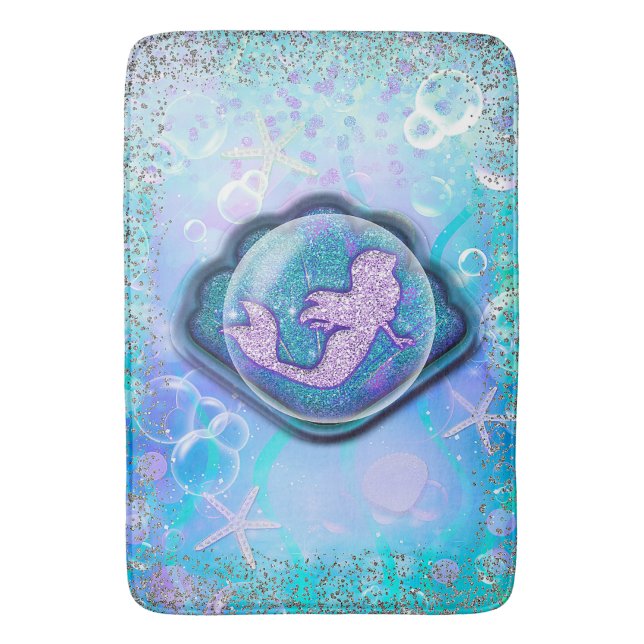 Sjösnäckan som passar en Havsfrus glitteriga Magi  Badrumsmatta (Framsidan (Vertikal))