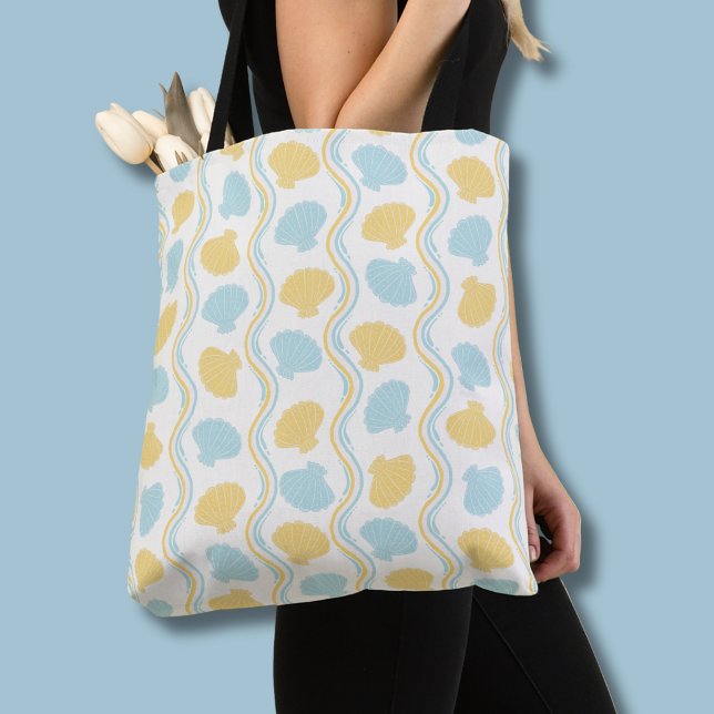 Sjösnöcka och strand vågor Sommar Tygkasse (Seashells and ocean waves tote bag)