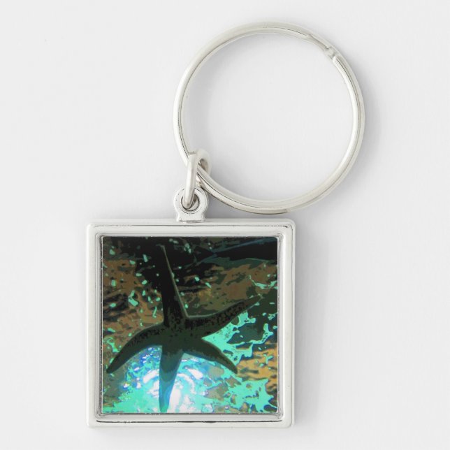 Sjöstjärna CB Fyrkantig Silverfärgad Nyckelring (Framsidan)