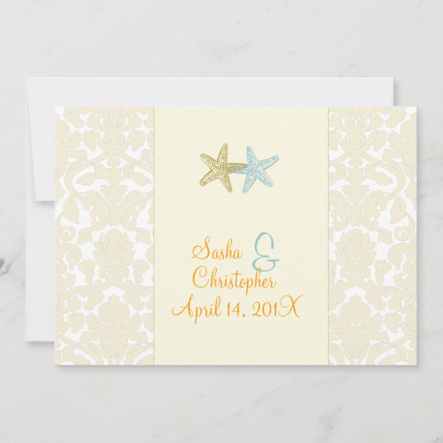 Sjöstjärna + damast Bröllopsinbjudningar Inbjudningar (Framsida)
