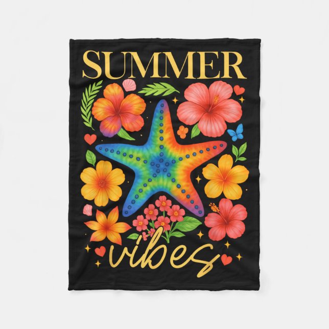 Sjöstjärna Hibiskus Boho Blomma Hawaii Sommar Vibe Fleecefilt (Framsidan)
