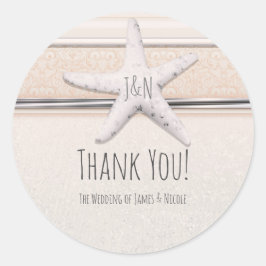 Sjöstjärna Krämig Vit Strand Elegant Bröllop Runt Klistermärke