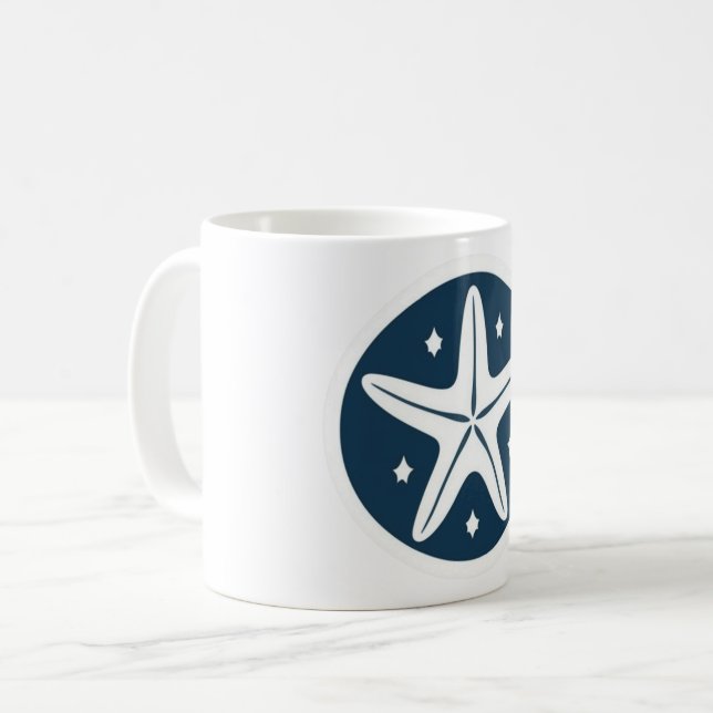 Sjöstjärna med vita stjärnor kaffemugg (Framsida vänster)