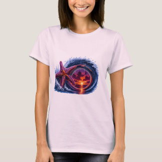 Sjöstjärna Oceanvåg Solnedgång Design | Tropisk ku T Shirt