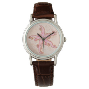 Sjöstjärna och korall rosa pastellmönster armbandsur