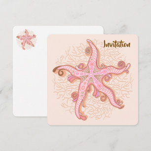 Sjöstjärna och korall Rosa Pastellmönster Inbjudningar