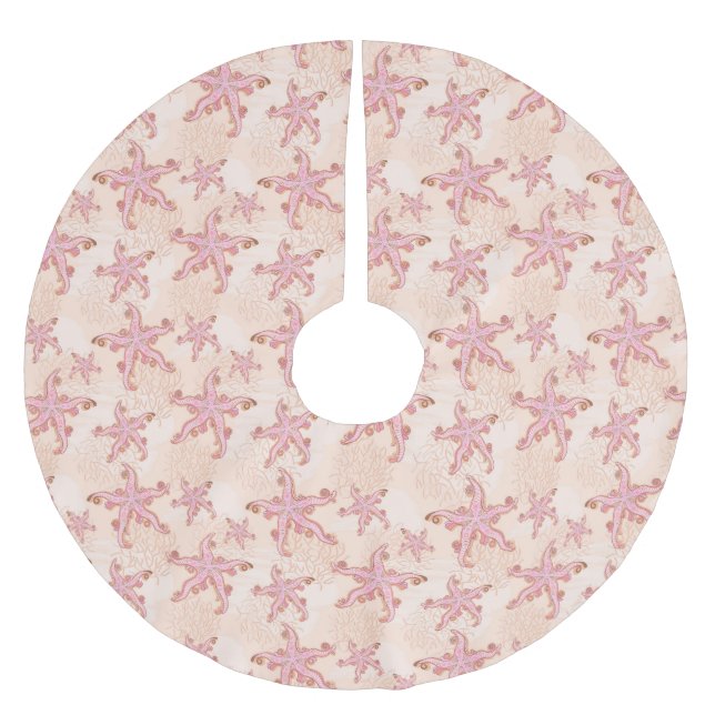 Sjöstjärna och korall Rosa Pastellmönster Julgransmatta Borstad Polyester (Framsidan)