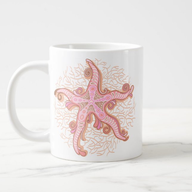 Sjöstjärna och korall Rosa Pastellmönster Jumbo Mugg (Vänster)