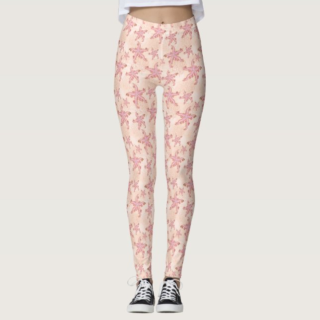 Sjöstjärna och korall rosa pastellmönster leggings (Framsida)