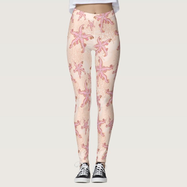 Sjöstjärna och korall Rosa Pastellmönster Leggings (Framsida)