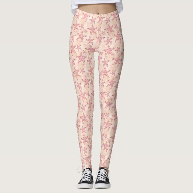 Sjöstjärna och korall rosa pastellmönster leggings (Framsida)
