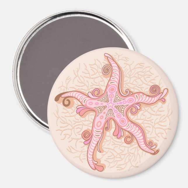 Sjöstjärna och korall Rosa Pastellmönster Magnet (Front/Back)