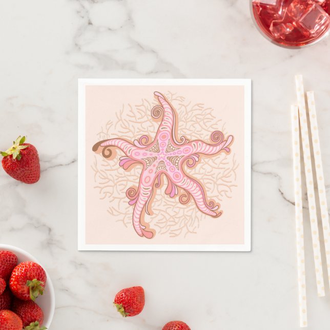 Sjöstjärna och korall Rosa Pastellmönster Pappersservett (Insitu)
